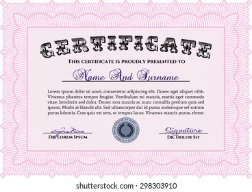 Certificate template. Vector pattern that is used in money and certificate.Retro design. With guilloche pattern and background. 