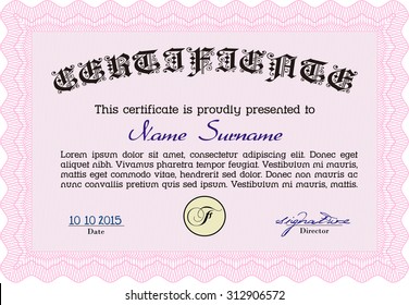 Certificate template. Vector pattern that is used in money and certificate.Cordial design. With guilloche pattern. 