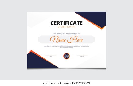 Certificate Template | Vector, Solid | Appreciation certificate best award diploma set. Navy blue, Orange, white  black Colours.