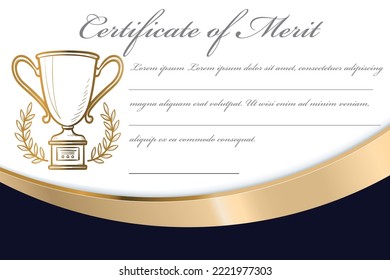 Certificate template vector with winning trophy