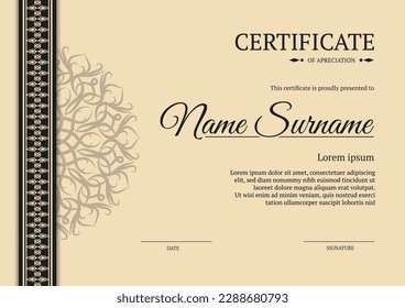 certificate template, with vintage border, and mandala ornament
