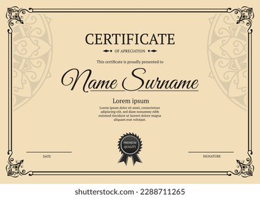 certificate template, with vintage border, and mandala ornament