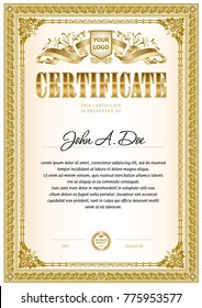 Certificate template with vintage frame border in monochrome color gamma