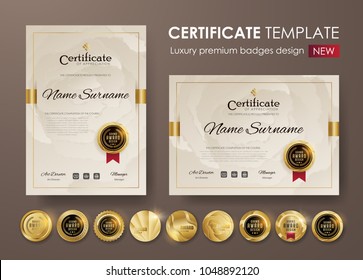 certificate template with vintage pattern,diploma,Vector illustration and vector Luxury premium badges design,Set of retro vintage badges and labels.