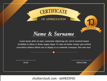 certificate template,  warranty 10 years anniversary