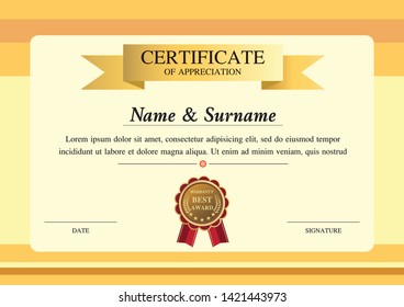 Certificate Participation Template Gold Border Colorful Stock Vector ...