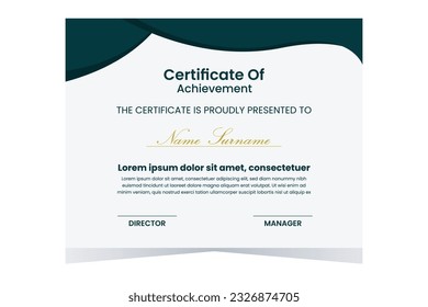 Certificate Template with White and Dark Green Colors. EPS 10 Vector.