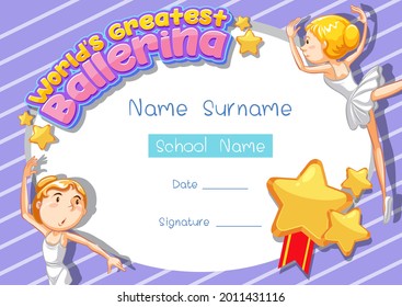 Certificate template for World's Greatest Ballerina illustration