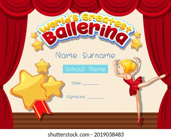 Certificate template for World's Greatest Ballerina illustration