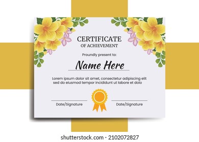 Certificate Template Yellow Hibiscus Flower watercolor Digital hand drawn