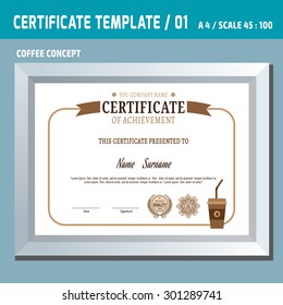 Certificate template.coffee.a4.
vector design template.
vintage retro frame diploma background.