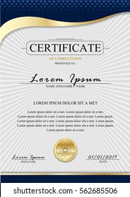 Certificate template.Luxury golden elegant pattern.Vector illustration,graphic design.Letter size diploma for achievement,completion or participation with applied.Thai art line.For print materials,web