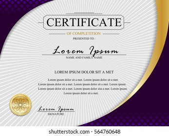 Certificate template.Luxury golden elegant pattern.Vector illustration,graphic design.Letter size diploma for achievement,completion or participation with applied.Thai art line.For print materials,web