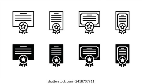 Certificate thin line icon set. Achievement, award, quality, diploma, and business certificate icons symbol. Vector illustration