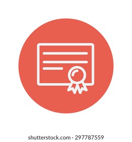 Certificate thin line icon for web and mobile minimalistic flat design. Vector white icon inside the red circle.