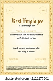 Certificate, Traditional Template, Award Winning Certificate, Vector illustration - Best Employee Certificate Vector Format