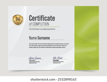 Certificate Training Template. Modern Elegant Clean Business Diploma with Luxurious Gold Award Badge