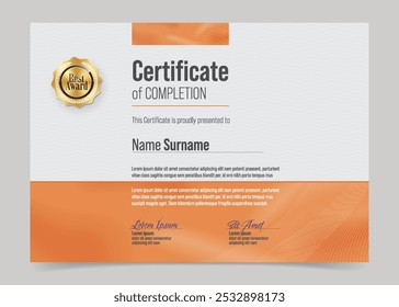 Certificate Training Template. Modern Elegant Clean Business Diploma with Luxurious Gold Award Badge