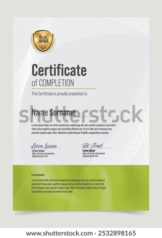 Certificate Training Template. Modern Elegant Clean Business Diploma with Luxurious Gold Award Badge