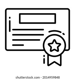 icono de moda de certificado, estilo de línea aislado en fondo blanco. Símbolo de diseño de sitio web, logotipo, aplicación, interfaz de usuario.