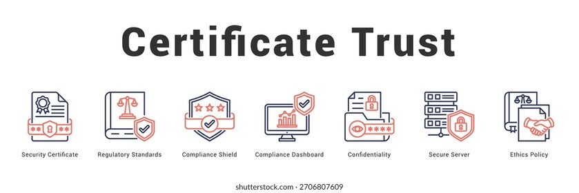 Certificado Trust Ilustración de Anuncio de Web moderno y limpio con íconos temáticos para la comunicación visual