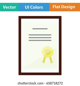 Certificate under glass icon. Flat color design. Vector illustration.