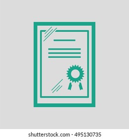 Certificate under glass icon. Gray background with green. Vector illustration.