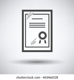 Certificate under glass icon on gray background with round shadow. Vector illustration.
