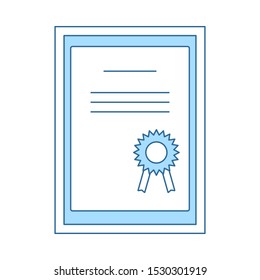 Certificate Under Glass Icon. Thin Line With Blue Fill Design. Vector Illustration.