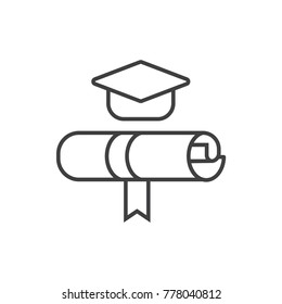 Certificate, university degree flat line colored icon.