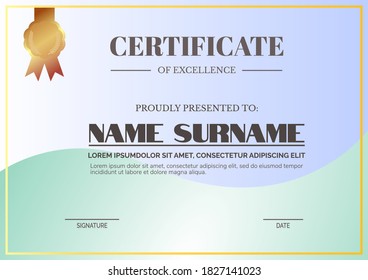 Plantilla de diseño de vectores de certificados. Hermosa y colorida Ilustración de Certificado para Graduación, Evento, Negocios, etc. 
