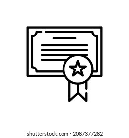 Icono de vector de certificado. Consecución, concesión, concesión, diploma