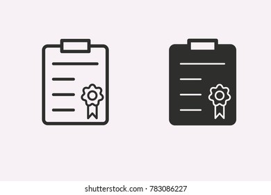 Certificate vector icon. Black illustration isolated on white background for graphic and web design.