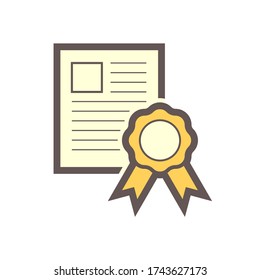 Diseño de icono vectorial de documento de certificado en fondo blanco.