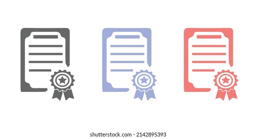 Certificate vector icon. Educational certificate flat design vector illustration isolated on white background with two different color concpets. 