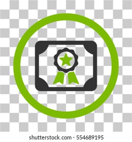 Certificate vector icon. Illustration style is flat iconic bicolor eco green and gray symbol on a transparent background.