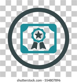 Certificate vector icon. Illustration style is flat iconic bicolor soft blue rounded symbol on a transparent background.