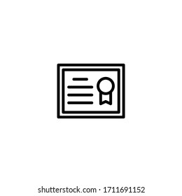 Certificate vector icon in linear, outline icon isolated on white background