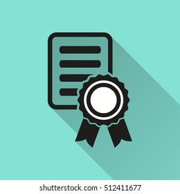 Certificate vector icon with long shadow. Illustration isolated for graphic and web design.