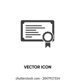 Icono de vector de certificado. Ilustración vectorial plana moderna y simple para sitio web o aplicación móvil.Diploma o símbolo de subvención, ilustración de logotipo. Gráficos vectoriales perfectos para píxeles	
