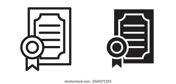 Certificate vector icon set in black color.