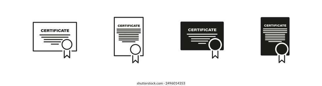 Certificate vector icon set. Certified diploma award icons.