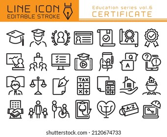 Certificate vector icon set. Editable line stroke.