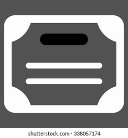 Certificate vector icon. Style is bicolor flat symbol, black and white colors, rounded angles, gray background.