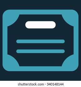 Certificate vector icon. Style is bicolor flat symbol, blue and white colors, rounded angles, dark blue background.