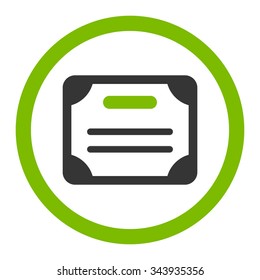 Certificate vector icon. Style is bicolor flat rounded symbol, eco green and gray colors, rounded angles, white background.
