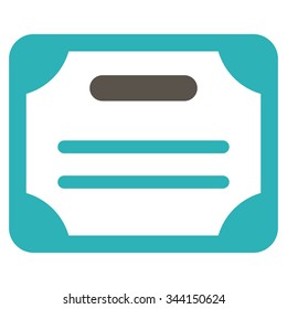 Certificate vector icon. Style is bicolor flat symbol, grey and cyan colors, rounded angles, white background.