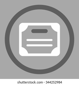Certificate vector icon. Style is bicolor flat rounded symbol, dark gray and white colors, rounded angles, silver background.