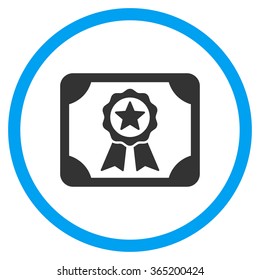 Certificate vector icon. Style is bicolor flat circled symbol, blue and gray colors, rounded angles, white background.