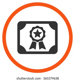 Certificate vector icon. Style is bicolor flat circled symbol, orange and gray colors, rounded angles, white background.